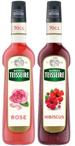 Mathieu Teisseire - Assortiment de Sirop de Rose et de Sirop d'Hibiscus pour boissons rafraichissantes et cocktails 2x70cl