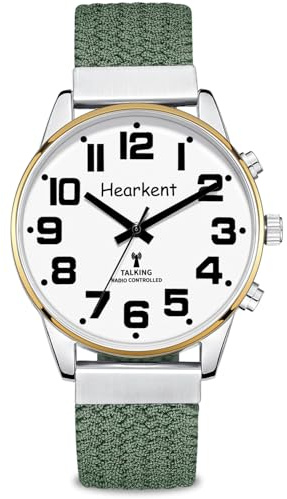 Hearkent Reloj parlante para personas con discapacidad visual y personas mayores, números grandes, reloj de voz para ciegos y ancianos, con acento americano claro, beige verde, Hombres, Reloj con