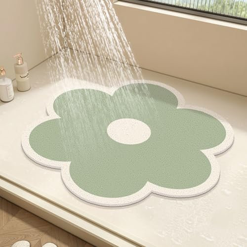 Tapis de douche rond en luffa en PVC antidérapant et anti-moisissure avec drainage, séchage rapide (vert, 50 x 50 cm)