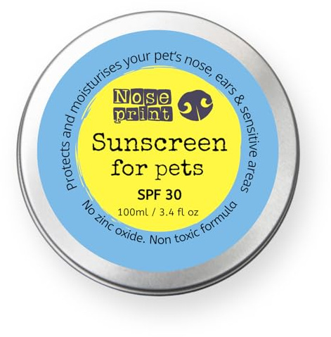 Noseprint LSF 30 Sonnenschutzbalsam für Haustiere 100 ml in Dose | Feuchtigkeitsspendender Sonnenschutz für Hunde und Katzen | Ungiftige Formel | Hundenasenbalsam Hundepfotenbalsam Sonnencreme Balsam