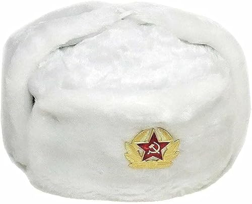 COSHAL® Cappello da Trapper Russo da Uomo Cappello Invernale Caldo con Distintivo Sovietico Unisex Pelliccia Sintetica Ushanka Cappello con Paraorecchie Stile Sovietico Unisex Cappello Invernale