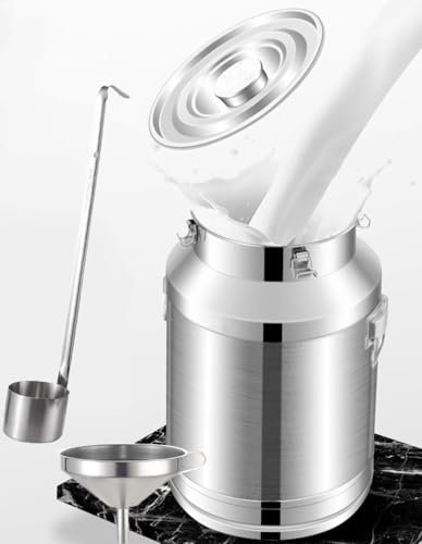 HEFJIAYCIQ Edelstahl 304 Milchkanne Milcheimer, Große Kapazität Wein Eimer Eimer Flasche, Milchkanne Mit Versiegeltem Deckel Und Tragegriff,Silber,20L/5.2Gallon