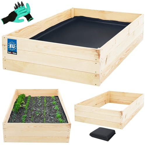 KOTARBAU® Cama alta de madera para plantas de 120x80x27cm, jardineras de madera en color natural, camas para hierbas, macetas grandes, camas para cultivo, camas altas para jardín, cultivo de vegetales