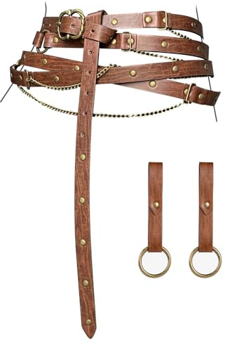 EpicCos 3PCs Mittelalterliche Fantasy Gürtel Rock Wanderungen Set, Renaissance Einstellbare Faux Kette Gürtel mit Rock Clips für Cosplay Faire