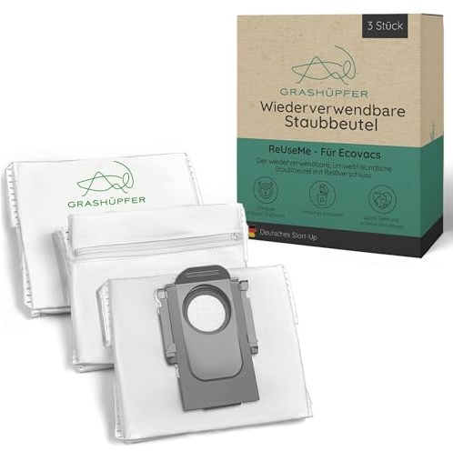 Wiederverwendbare Staubbeutel 3 Stück mit Reißverschluss für ECOVACS mit Reißverschluss für DEEBOT X11 PRO OMNI, X9, X8 PRO, X8 PRO PLUS, T30C, T50 PRO OMNI, T80 OMNI - GRASHÜPFER®