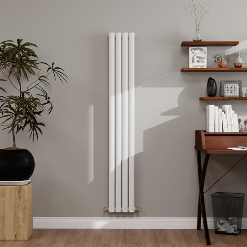 1600×236mm White Vertical Designer Radiator 1520 BTU - Single Panel Modern Central Heating System for Bathroom, Kitchen & Living Room, Energy Efficient Designer Heater