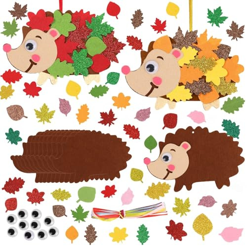 JOFONY 10 Stück Igel Bastelsets für Kinder, Herbstdeko Kreative Kunste Basteln Kinder DIY, Moosgummi Bastelset für Herbstdeko