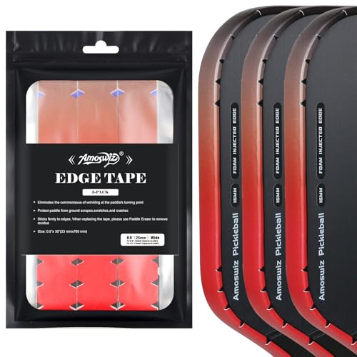 Amoswiz Pickleball Edge Guard Tape, Pickleball Protection Tapes 3 Pcs, Red to Black to Blue Gradiant Edge Tape, 23MM Width, No Wrinkling Edge Guard for 13MM & 16MM & 20MM Thicknesse Paddles
