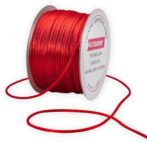 KLTRIBBON Red 2mm Rattail Cord string - 50 Meters Chinese Knotting Cord Rat Tail Silk Thread for Bracelet Necklace Jewelry Making Macrame Trim