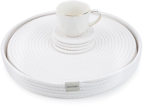Placemats Set of 4,13 inch White Round Table Mats -Natural Woven Cotton Rope Heat Resistant Place mats for Dinner Plates,Heat Resistant Table Decor (Off White, 33cm/13 inch Set of 4)