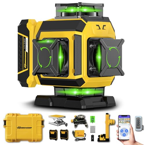 GOBEHOOP 16 Lines 4D Green Beam Laser Level, Rotating Metal Base & Window, 4X 360° Self-Leveling Cross Line - Bluetooth Remote Control, Pulse Mode, High Precisionc Laser Tool, Adjustable Brightness