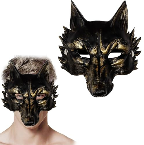 GUOYOU Halloween Wolfsmaske 3D Maske Halloween Dämon Teufel Maske Horror Halbgesicht Halloweens Maskes Kinder Realistische Horror Karnevalsparty Kostüm Maskerade