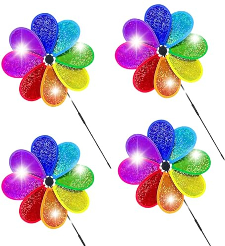 4PCS Flower Spinner Bling Pinwheel Colorful Rainbow Garden Windmill Party Outdoor Yard Decoration Rainbow Wind Spinner