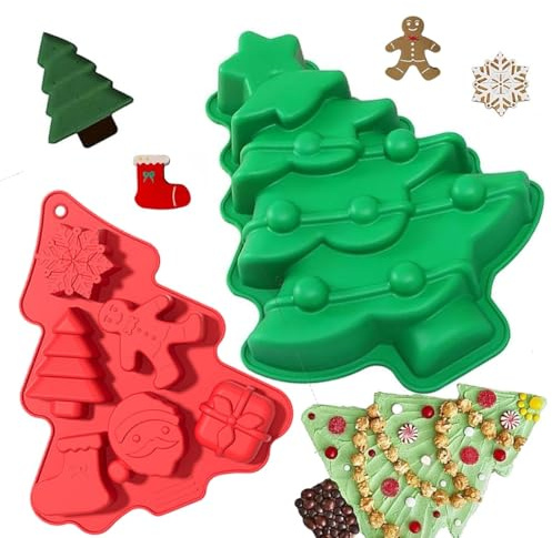 2 Piezas Molde de silicona para Navidad, Moldes Navidad Silicona, Molde de chocolate, Moldes Bizcocho, Moldes Silicona Adecuado para Pasteles Pudines Gelatinas Galletas