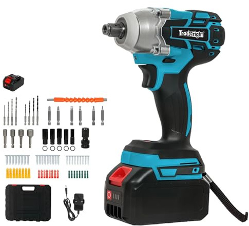 Traderight Cordless Impact Wrench 21V,73-Piece Kit,550Nm High Torque Brushless Impact Gun, 1/2&1/4 Adapter,1×4.0Ah Batteriy,Fast Charger,2-Speed Control, 3000RPM,3600BPM,Rechargeable Power Tool
