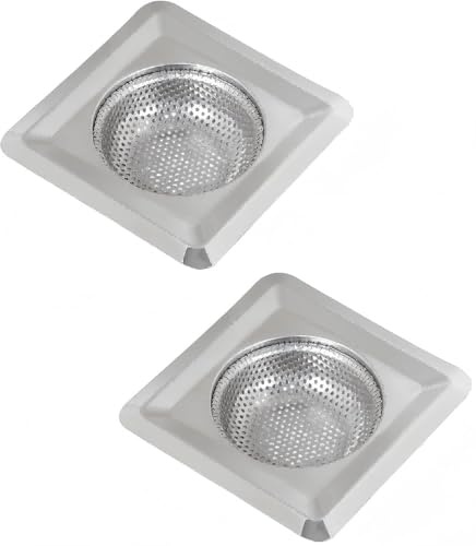 Sink Drain Strainer, 2PCS Fine Mesh Hair Catcher 4.3 Inch Square Stainless Steel Sink Drain Strainer Basket for Kitchen and Bathroom