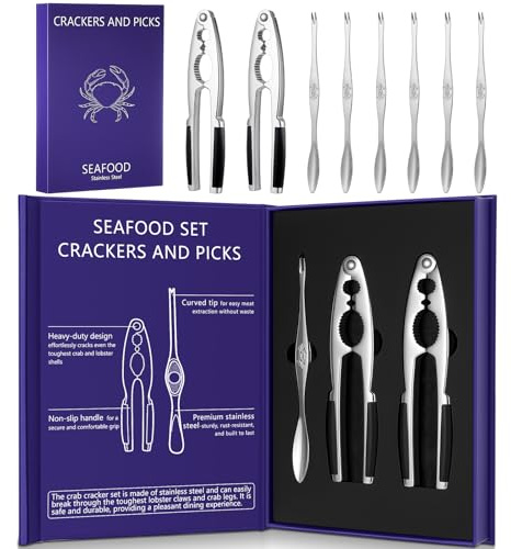 Pangda Stainless Steel Crab Crackers and Tools Set with Gift Box Including 2 Lobster Crackers and 6 Seafood Forks Kit Professional Seafood Tools Set Crab Leg Cracker Tool Christmas Gifts