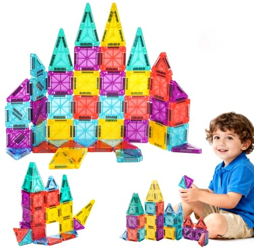 NATTHSWE Bloques Magnéticos para Niños 3 4 5 6 7 8 Años - 49 Piezas con Caja de Metal - Juguetes de Viaje Educativos Stem - Regalo para Niña Niño (49PCS)