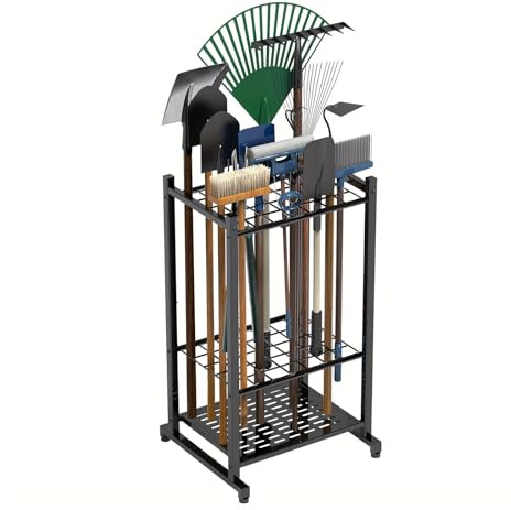 Support de rangement pour outils de jardin, organisateur d'outils de jardin, Garden Tool Organizer, Yard Tool Tower Rack pour jusqu'à 35 outils, support de rangement pour garage, abri de jardin et