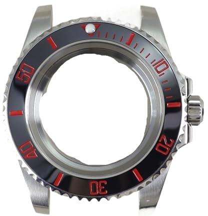 1st 40 mm SUB klockfodral Safirkristall for NH35 NH36 NH34 for Miyota 8215 for Eta 2824 Movement Red Scale Line Enkelriktad ram(Glass Bottom Cover 4,NH35 NH36 34 38)