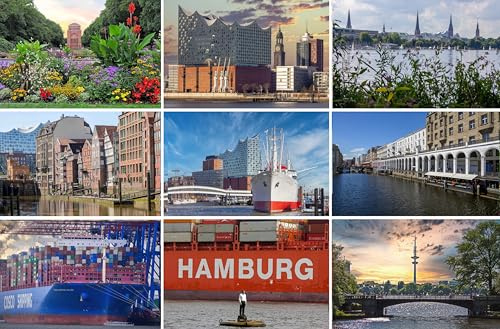 Postkarten Set Hamburg - 9 einzelne Karten / Ansichtskarten / Grußkarten | Bilder Fotos der Alster Speicherstadt Elbphilharmonie Landungsbrücken Winterhude und aus dem Hamburger Hafen
