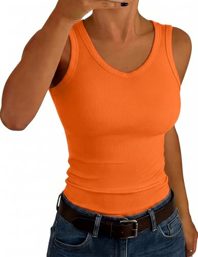 Aottori Camiseta de Tirantes Mujer para Verano Canalé Elástico con Cuello V
