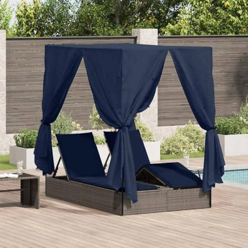 KKHOMEI Doppel Sonnenliege für 2 Personen Dach & Rückenlehne verstellbar Polyrattan Doppelliege Outdoor Sonnenbett Outdoor Bett Gartenbett Garten Relaxliege Lounge Liege Rattanliege