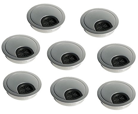 EMUCA - Pasacables de Mesa Circular Ø60mm de zamac Cromado Mate, Tapa pasacables encastrable en Mesa de Oficina/Escritorio, Lote de 8
