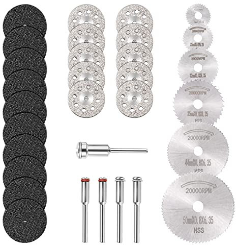 30 Pezzi Dischi Taglio, GOXAWEE 5pz HSS Seghe Circolari Lame, 10pz Dischi Diamantati Mini di Tagliante, 10pz 3.2cm Mini Dischi da Taglio di Resina per Legno, Alluminio, Plastica, Metallo