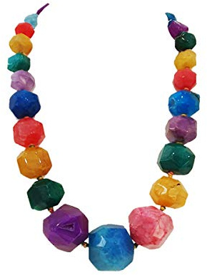TreasureBay Fantastisk agat ädelsten tjockt halsband för kvinnor och damer, colore: Fasetterad mångfärgad, cod. TBGEM01