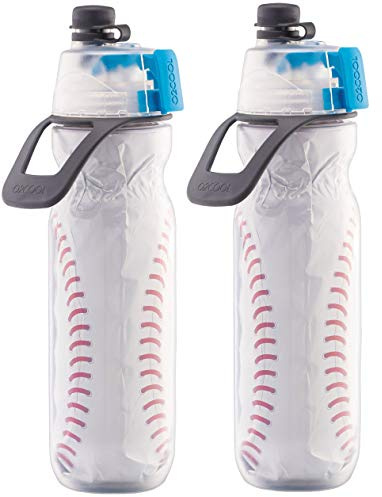 O2COOL Mist 'N Sip Misting Water Bottle 2-in-1 Function With No Leak Pull Top Spout Sports Reusable Water Bottle - 20 oz (2 Pack Baseball)