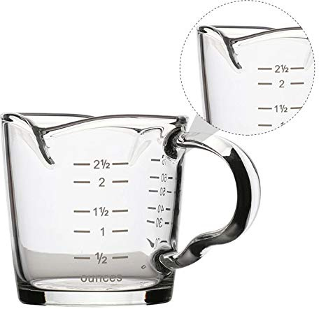 Espresso Glass Cup with Double Spouts 70ml Glass Measuring Cup with Handle Heat & Cold Resistant Coffee Shot Glasses Graduated Beaker Cups for Coffee Milk Cocktails Spirits