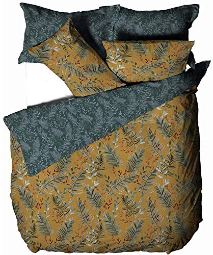 furn. Mazari - Juego de Funda nórdica Reversible - Ropa de Cama de polialgodón Suave con Estampado de Selva (Mostaza - King)