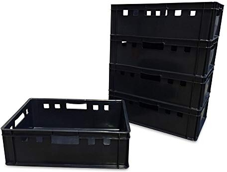 5 stycken E2 lådor 60 x 40 x 20 cm köttlåda förvaringslåda slaktlåda Eurobox svart