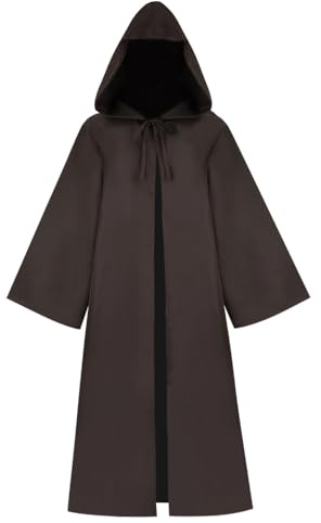 Bichingda Mantello Adulto per Jedi con Cappuccio - Costume Cosplay per Halloween, Natale, Vampiro - Veste Tunica Uniforme, Marrone, Small