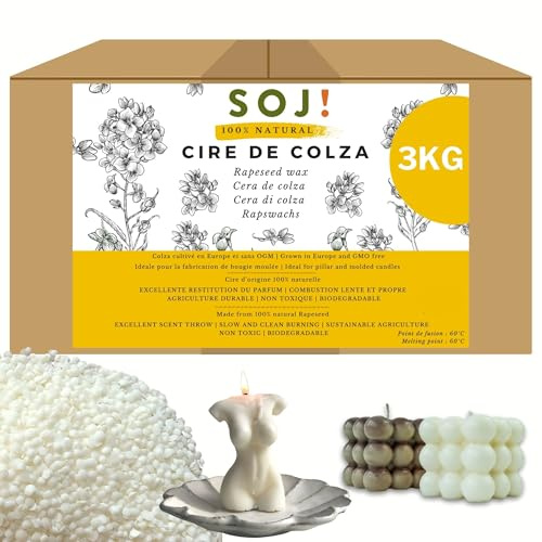 Cire de Colza sans OGM pour la fabrication de bougies moulées, cire à bougie (3KG)