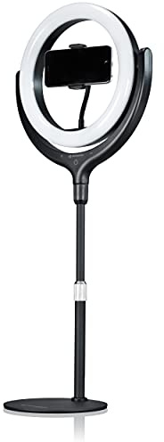 Bresser Ringlicht mit Stativ, Handy-Halterung und Dimmer zur Ausleuchtung von Videos, Portrait- und Produktfotos, schwarz | 96 SMD LEDs, 10 W Leistung, 3 Farbtemperaturen, stufenlos dimmbar, USB Anschluss, Flexiarm mit Kugelkopf
