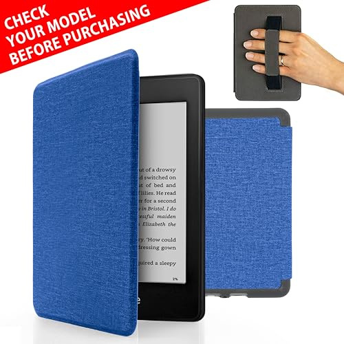 MyGadget Hülle für Kindle Paperwhite 10.Generation [ Modell 2018 - PQ94WIF - 6 Zoll ] mit Handschlaufe & Auto Sleep | Wake Funktion - Flip Case in Dunkel Blau
