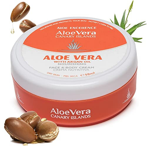 ALOE EXCELLENCE – Aloe Vera Pflegecreme mit Arganöl | Tägliche Gesichts- und Körpercreme | Feuchtigkeitsspendend, Regenerierend und Antioxidativ | 100% Natürlich, Hergestellt auf den Kanaren | 50 ml