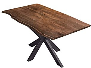 SAM Esstisch 140x80cm Benni, Akazienholz massiv + nussbaumfarben, echte Baumkante, Baumkantentisch mit Spider-Metallgestell Schwarz, Esszimmertisch mit Tischplatte 26mm
