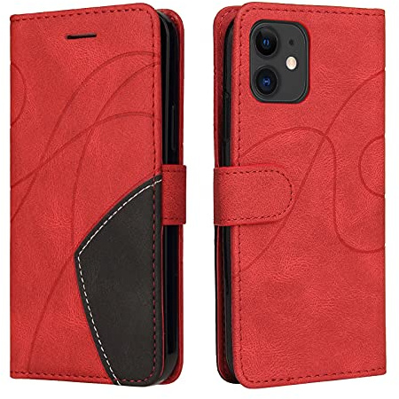 Fatcatparadise Coque pour iPhone 11 (6,1 Pouces), Etui en Cuir PU Portefeuille Housse Fermeture Magnétique und Flip Protection Case avec Antichoc TPU, Etui à Rabat, Fentes pour Cartes (Rouge)