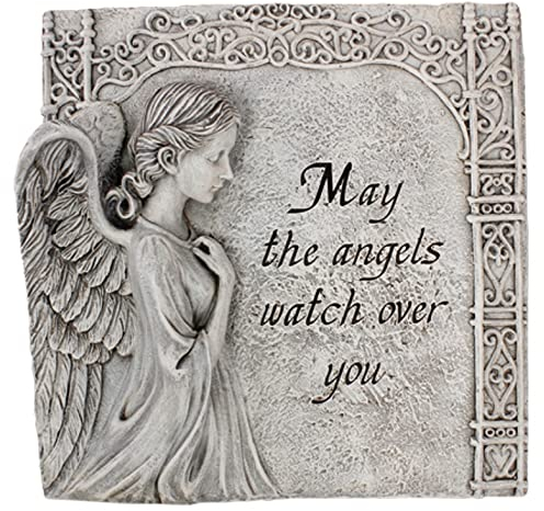 Plaque commémorative en forme d'ange paisible pour tombe - Décoration de jardin - May The Angels Watch Over You