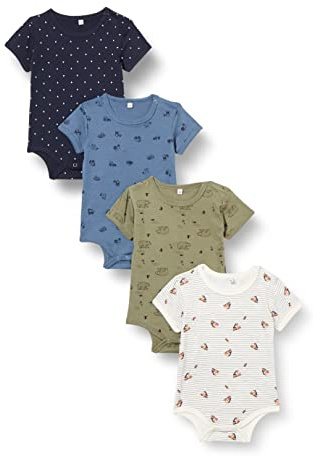 PIPPI Unisex Baby Body SS AO-tryckt (4-pack) formande body, kaki, 92, kaki, 92