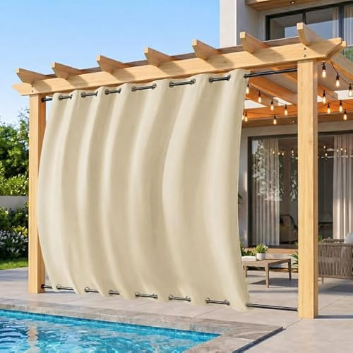 Rosnek Outdoor Vorhang Wetterfest Winddicht, Extra Breit Blickdicht Vorhänge mit Ösen Oben & Unten, H242x B254 cm, Wasserdicht Sonnenschutz Sichtschutz Gardinen für Balkon Terrasse Pavillon, Beige