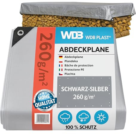WDB - Abdeckplane Wasserdicht - Plane mit Ösen - Gewebeplane | Schutzplane für alle Wetterbedingungen - Reisfest - Winterfest - Tarp 260g/㎡ - 4 x 8 m