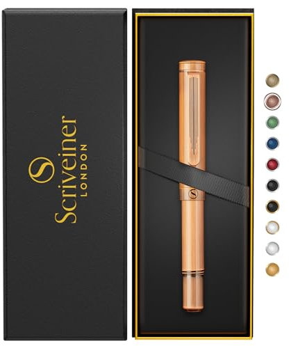 Scriveiner EDC Luxus Tintenkugelschreiber, atemberaubender Taschenkugelschreiber, handgebürstetes Kupferfinish, Schreibgeschenk für Männer Frauen, deutsche Schmidt Mine, Büro Kugelschreiber Set