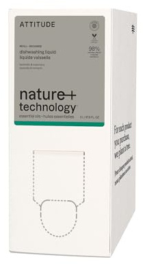 ATTITUDE Washing Up Soap with Essential Oils, EWG Verified, Plant and Mineral-Based Ingredients, Vegan, Lavender and Rosemary, Bulk Refill, 2 Liters