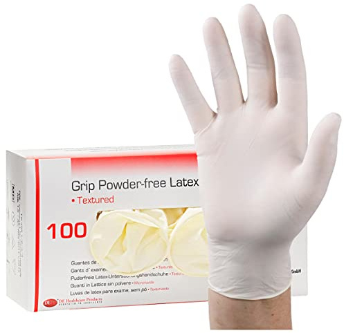 DE Healthcare Products – Latex-Einmalhandschuhe (100 Stück) puderfrei, unsteril, hypoallergene weiße Handschuhe, XS