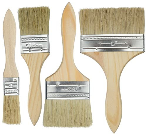 Roellgs Lot de 4 pinceaux plats en nylon pour murs, plafonds, bois, métal, colle et bricolage (4 tailles)