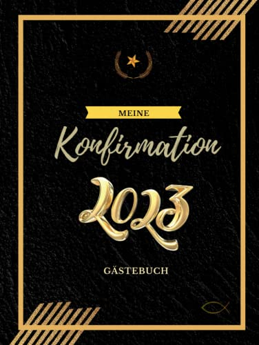 Gästebuch Konfirmation: für Junge & Mädchen Erinnerungsalbum mit Fragen zur Meine Konfi Deko Geschenk, Gold schwarz fisch Erinnerungsbuch Hardcover A4 Buch Geschenkidee